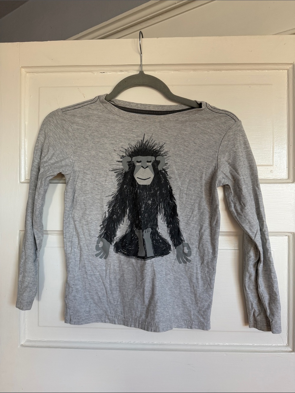 Tea Collection Gray Long Sleeve Tee with Black Monkey Illustration